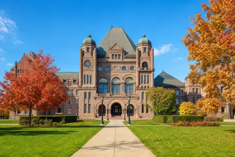 The Ontario Legislative Building at Queen's Park in Toronto on a sunny autumn day